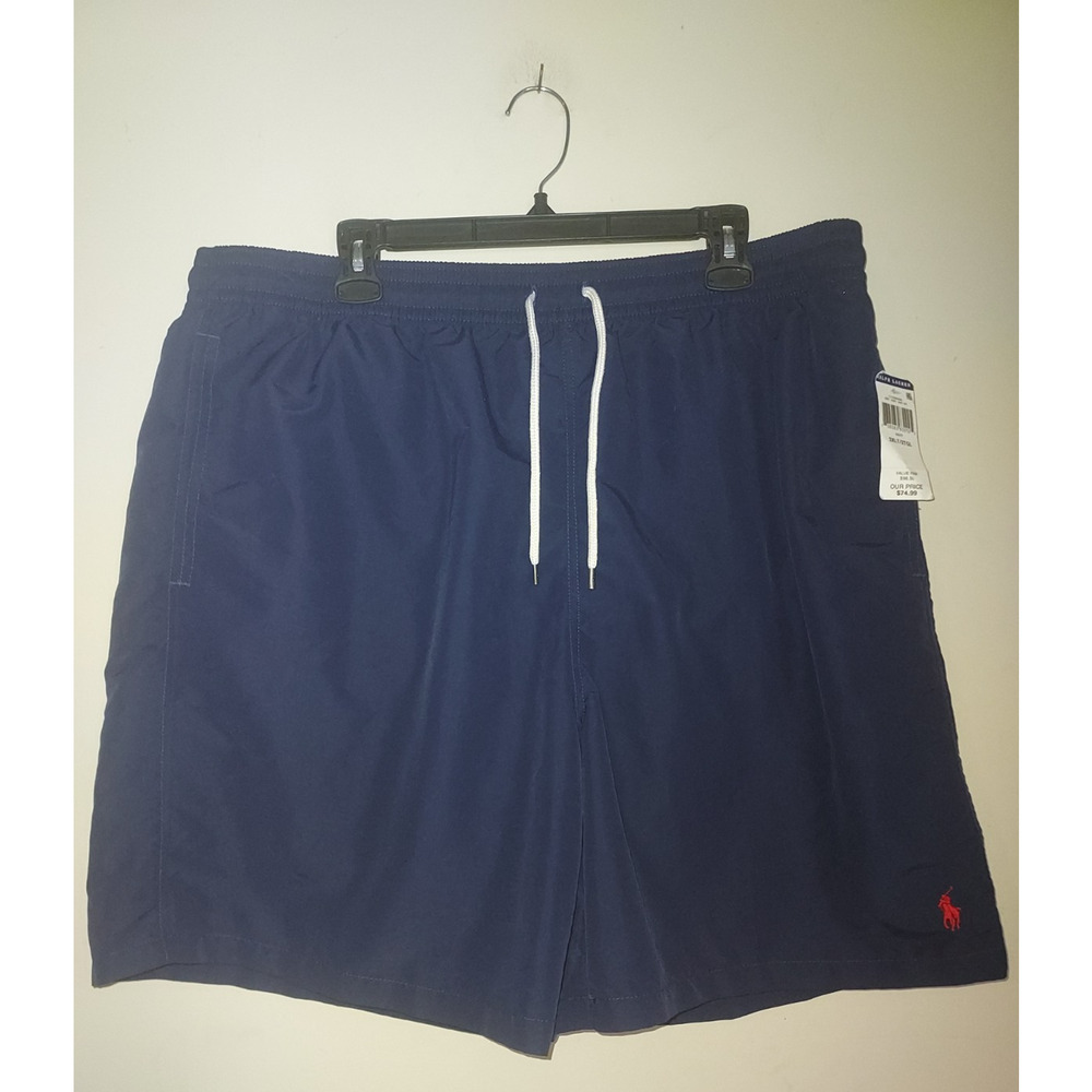 Polo Ralph Lauren Men's Swimwear 2XLT 7.5" Trunks Elastic Waist Pockets Navy